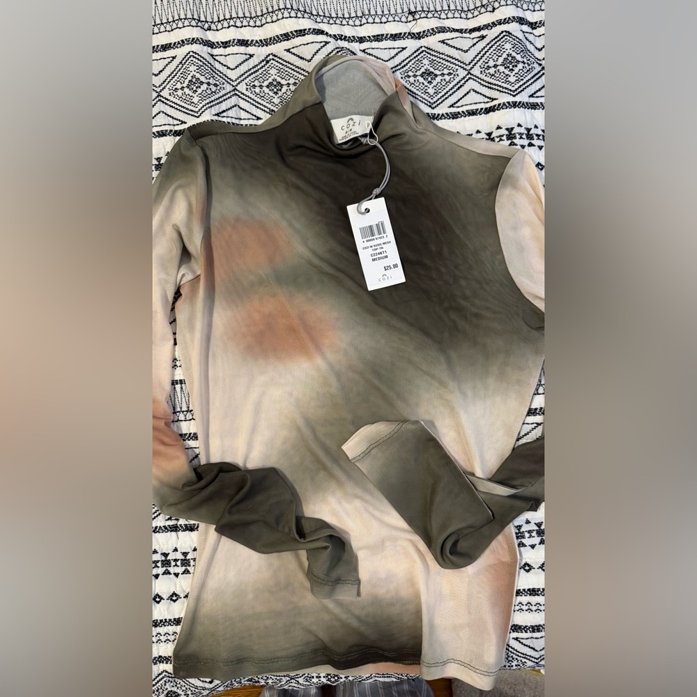 Tie-Dye Long Sleeve Top in Olive & Peach